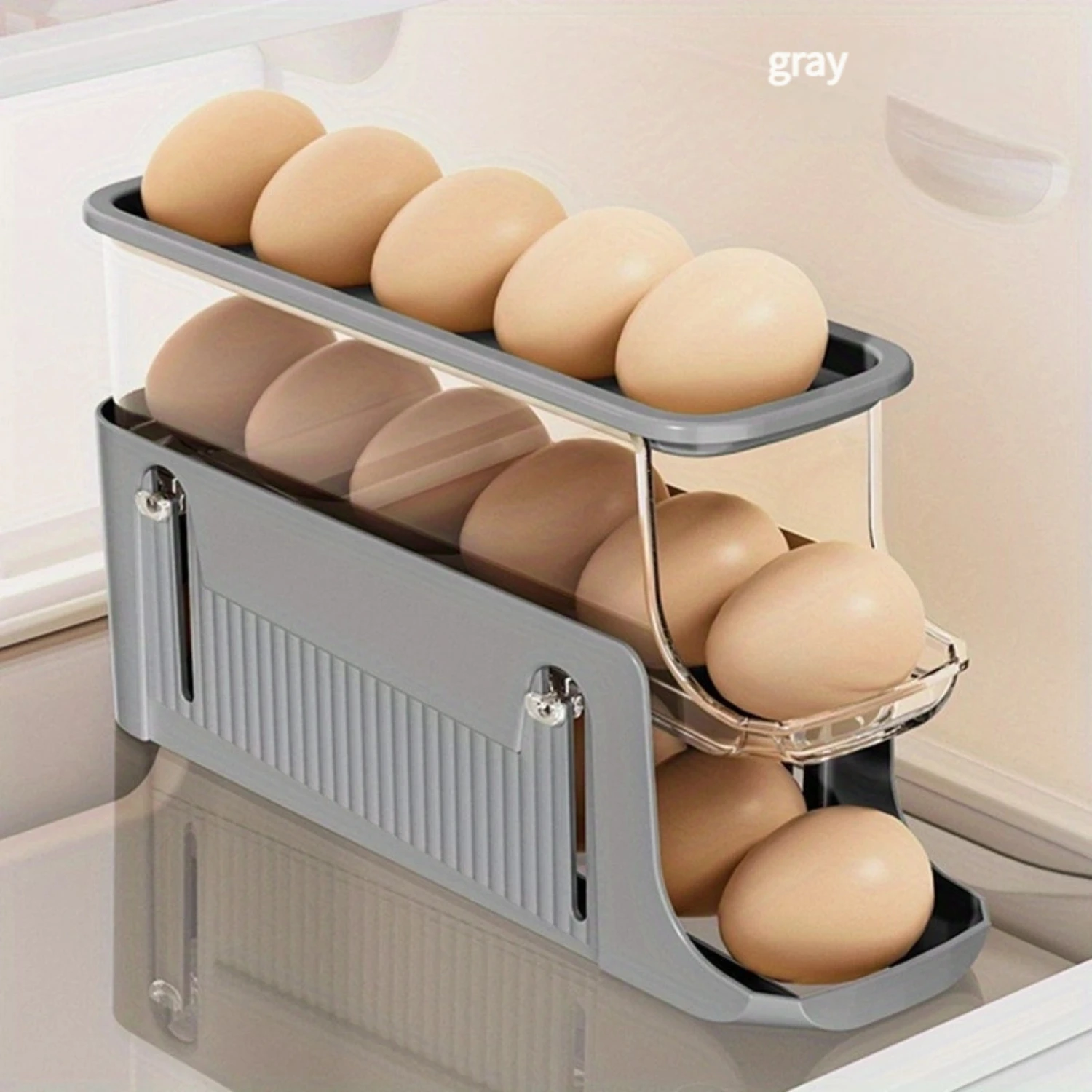 Double-Layer Egg Tray Organizer - Scrollable, Plastic, Classic Design for Refrigerator Side Door  with Easy Access