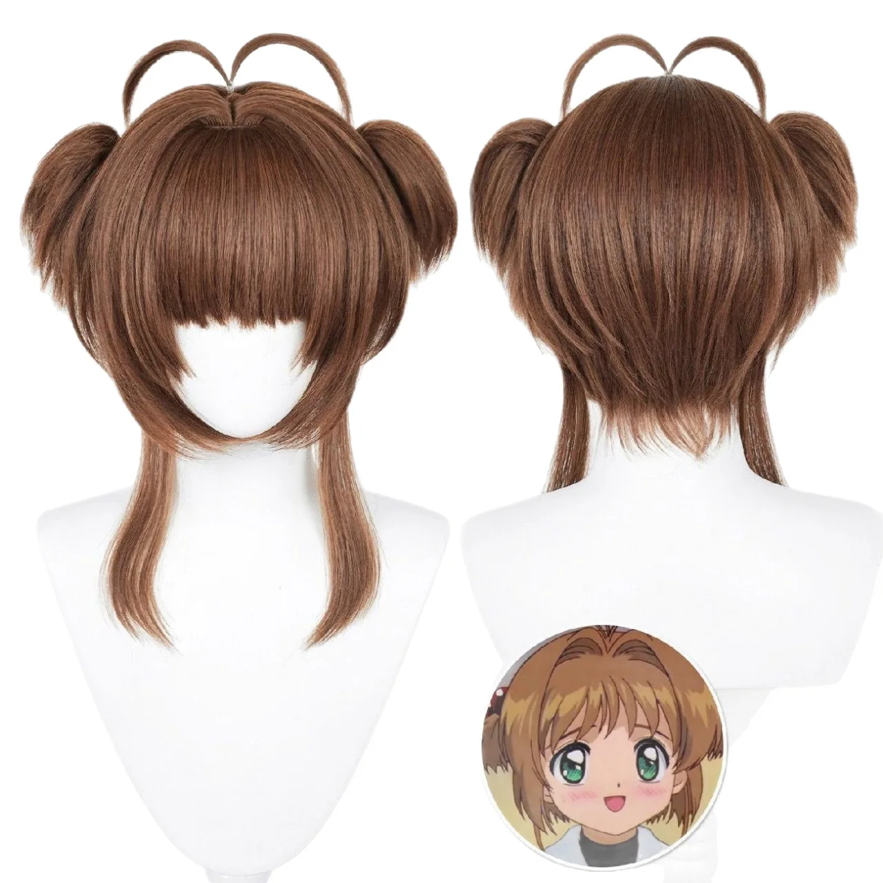 วิกผมคอสเพลย์แบบหางม้าคู่สีน้ำตาลอ่อนสไตล์เรียบง่าย 1 ชิ้น วิกผมอเนกประสงค์สำหรับงานปาร์ตี้ในชีวิตประจำวัน