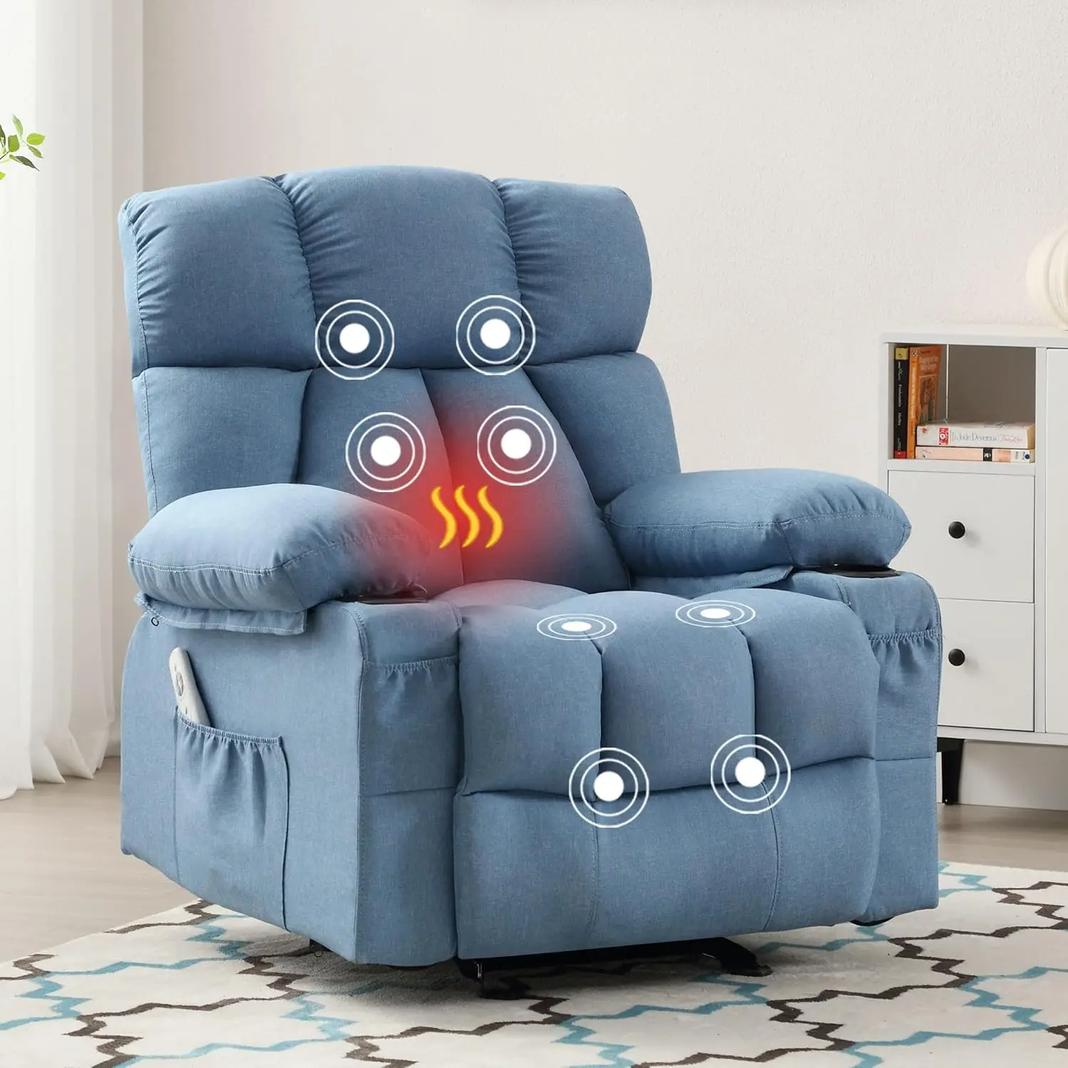 Rocker Recliner Chair with Heat and Vibration Ergonomic Rocking Lounge Chair for Living Room Comfy Overstuffed Recliner