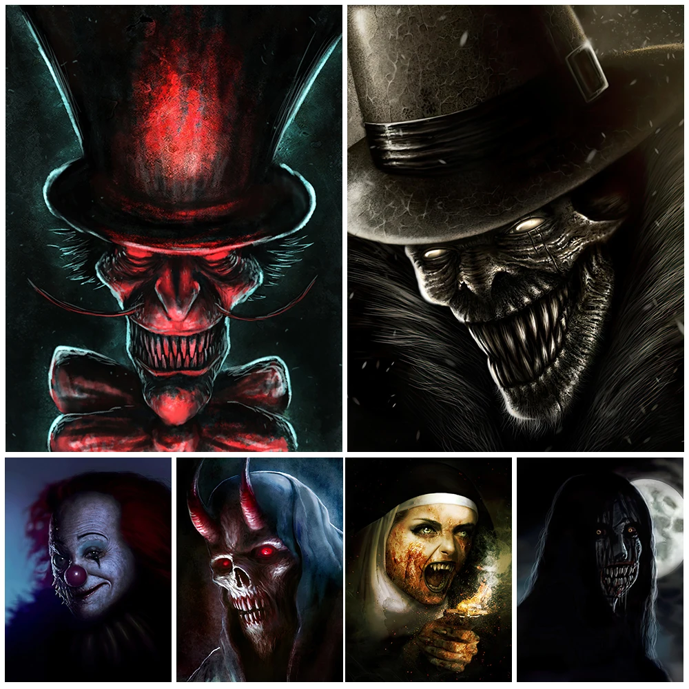 Lord Of Misery And Nuns From Hell Vintage Wall Art Canvas Painting Horror Clown And Voodoo Witch Poster And Print Home Decor
