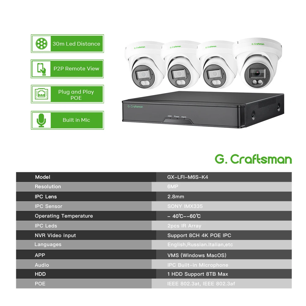 Imagem -02 - Xmeye-poe Security Surveillance System Kit So-ny Sensor Leds ir Gravador Nvr Canais 6mp 28 mm Gravação 24 Gcraftsman