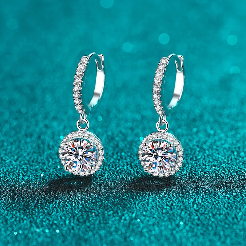 JECIRCON 925 Sterling Silver Drop Earrings for Women Round Moissanite Earrings Plated PT950 Gold Jewelry Factory Sales Wholesale