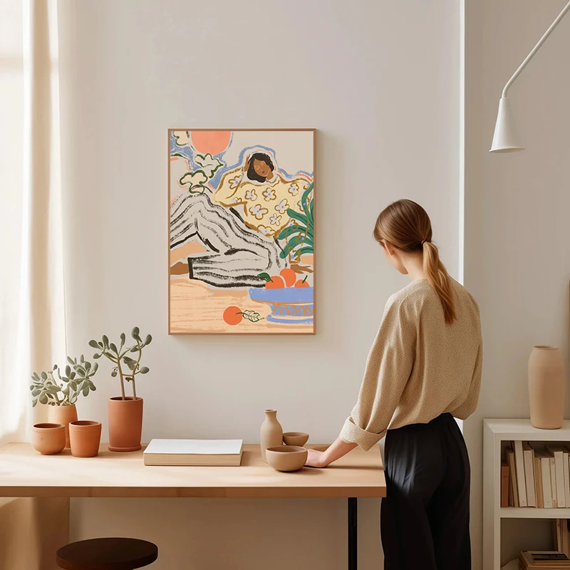 Abstract Lady in Stripe Poster Retro Abstract Woman Print Canvas Painting Wall Art Picture for Living Room Home Decoration