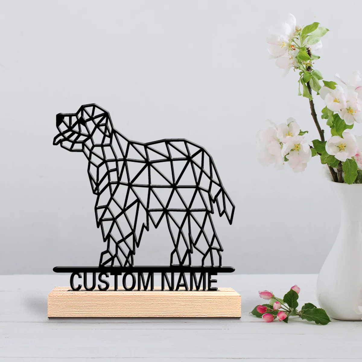 1pc Thriller Personalized Custom Saint Bernard Metal Statues Modern Wooden Base Decor for Office Living Room Nature-Inspired