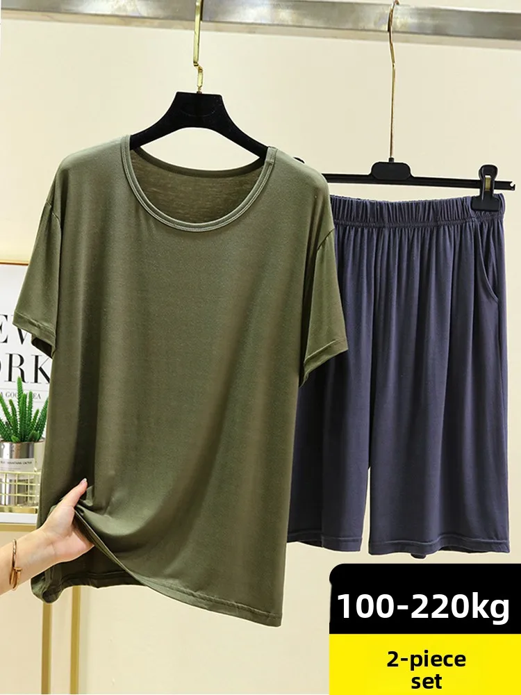 

Men's Modal Short Sleeve Sleepwear Pants Summer Large Size round Neck T-Shirt Shorts Outdoor Thin Sport Two-Piece Set Home Cl...