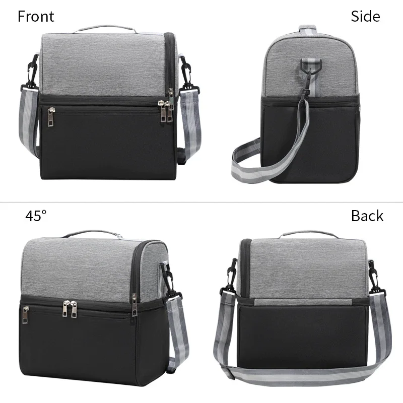 Large Capacity Insulated Lunch Bag Cooler With Containers For Men Portable Leakproof Thermal Shoulder Lunch Box Tote with Zipper