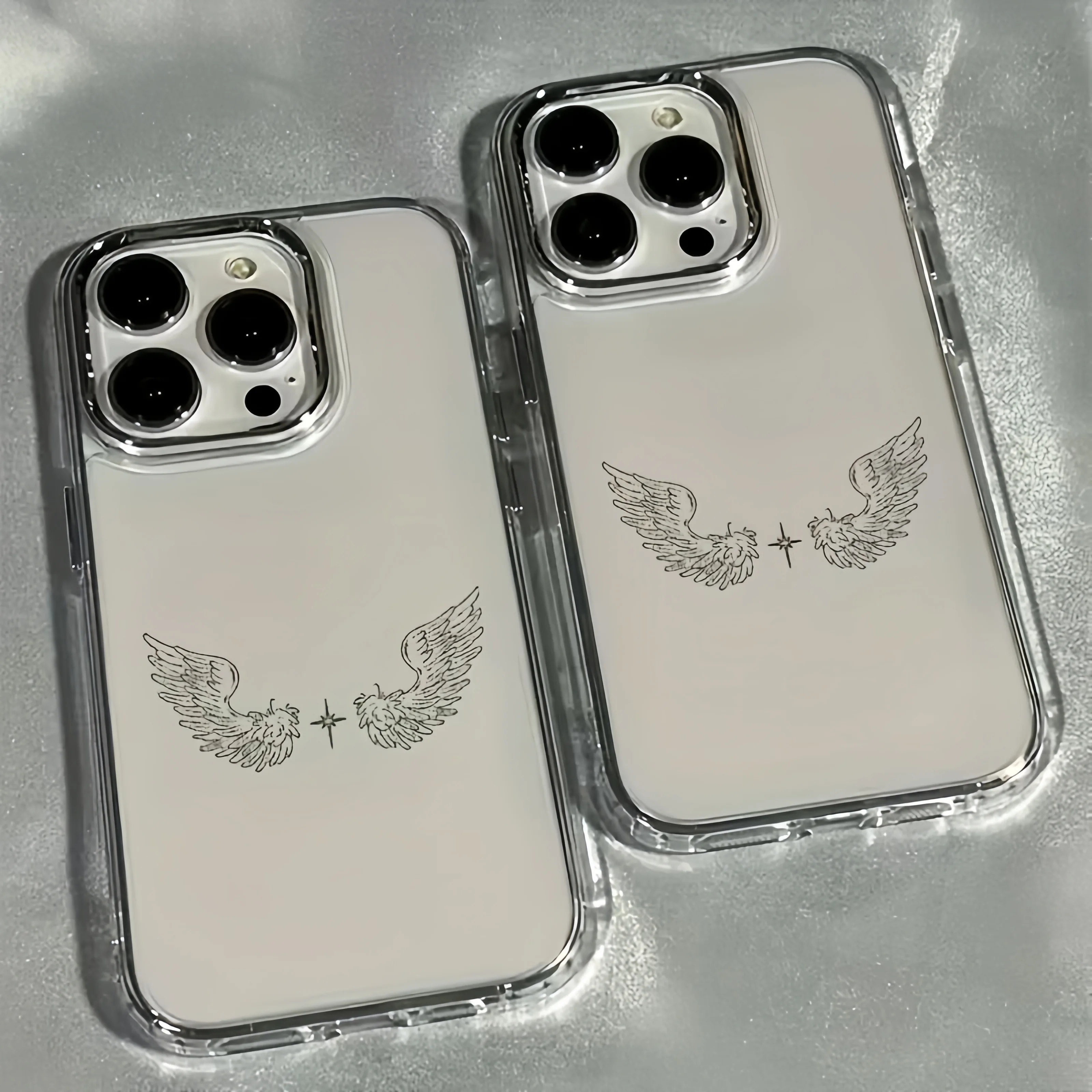 Engelsflügel Metallrahmen Transparente Handyhülle für iPhone 17 Air 16E 16 15 14 13 12 11 Pro Max XS X XR 7 8 Plus SE 2020 17 Cover