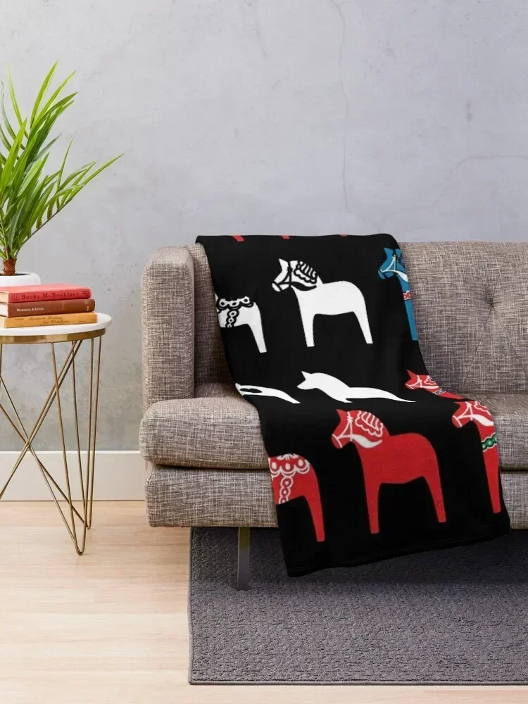 Dala Horses Dalarna Sweden Horse Dalecarlian Swedish Colorful Throw Blanket Bed covers Thermal Sofa Quilt Blankets