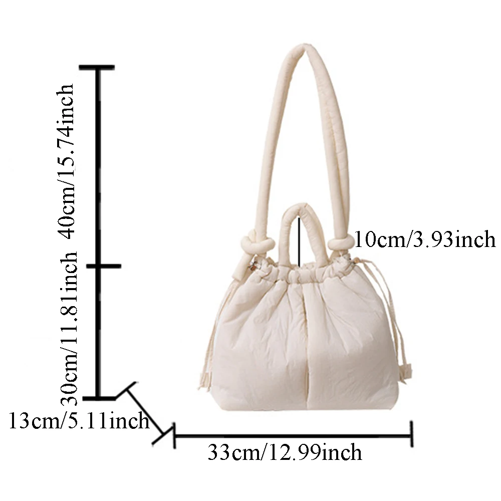 a mano! Bolso de algodón relleno de nailon, bolso de hombro portátil con correa anudada, mochila sólida, bolso cruzado informal de gran capacidad para mujer