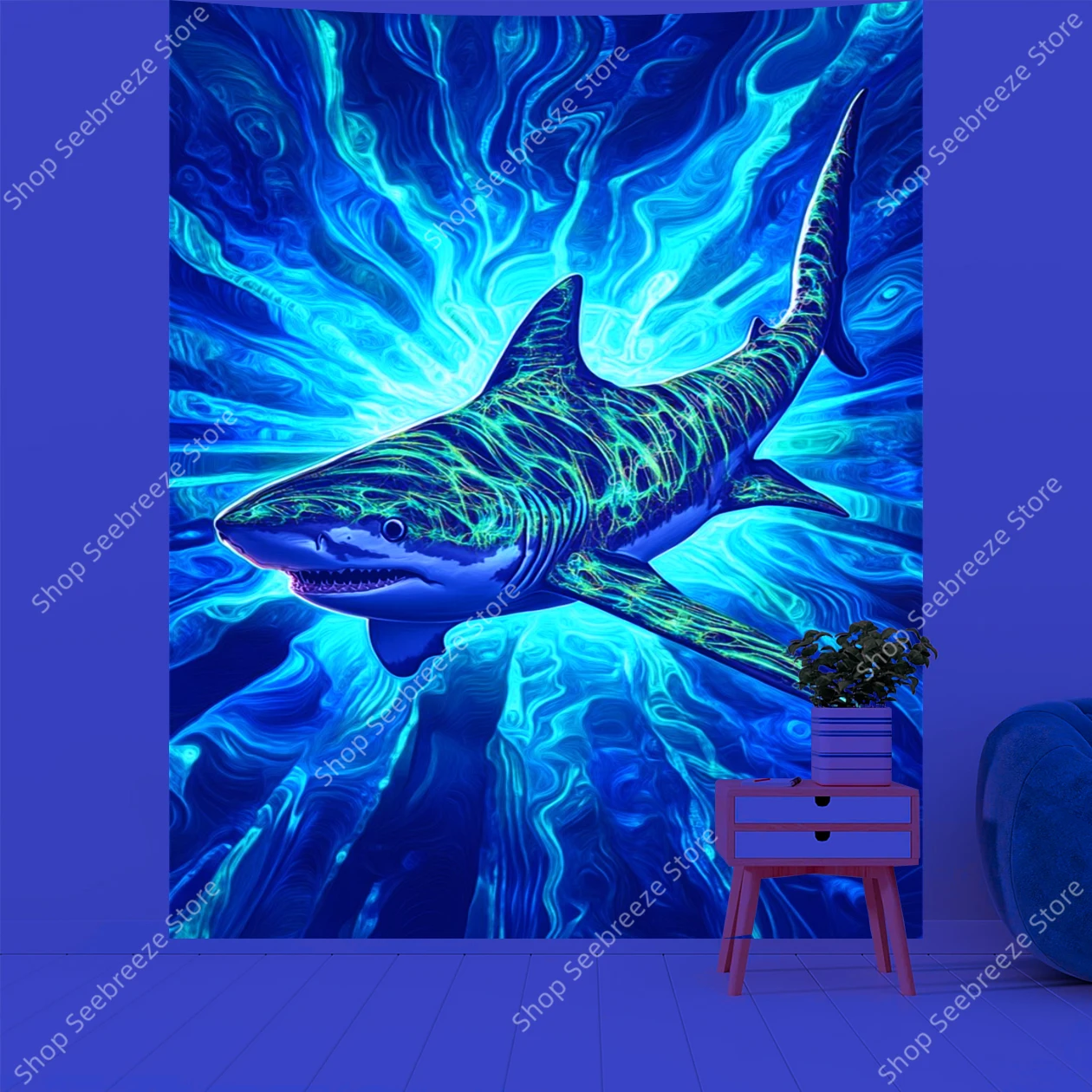 Animal Tapestry Psychedelic Shark UV Reactive Tapestry Wall Hanging for Hippie Room Decor Aesthetics Beach Towel Gift for Friend