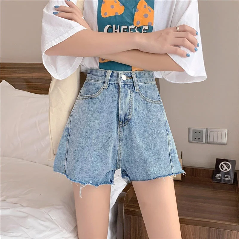 Summer Thin High Waist A-Line Denim Shorts Women's Sweet Spicy Loose Wide Leg Pants Trendy Lazy Style No Brand Registered Tra...