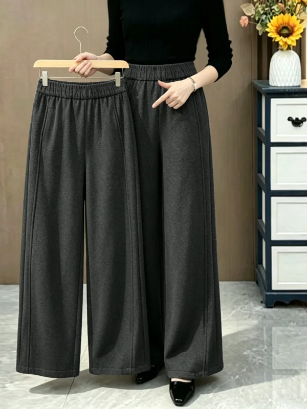 Comfortable Fleece Lined Straight Leg Pants Women's Casual Sweatpants High Waist Elastic Waist Polyester Blend Winter 2026