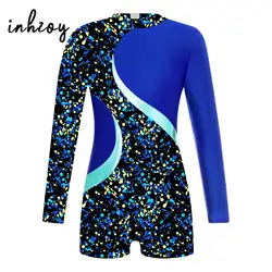 Kids Girls Long Sleeve Keyhole Back Gymnastics Leotard Ballet Dance Unitard Bodysuit Tops Figure Skating Jumpsuit Dancewear