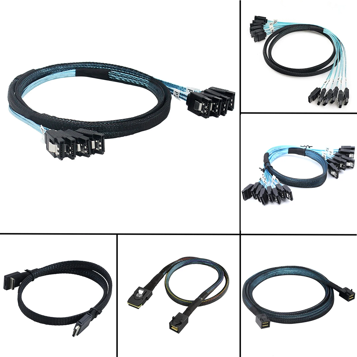 JavicTech 4/6/8 SATA to 4/6/8 SATA 4.0 7p Female with Braided Mesh for Server Computer Host SSD SATA Hard Disk Adapter Cable