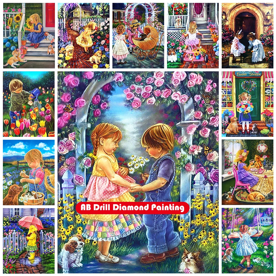 5D DIY AB Diamond Painting Kit Kids Portrait Landscape Flower Family Full Square Diamond Embroidery Mosaic Art Decoration