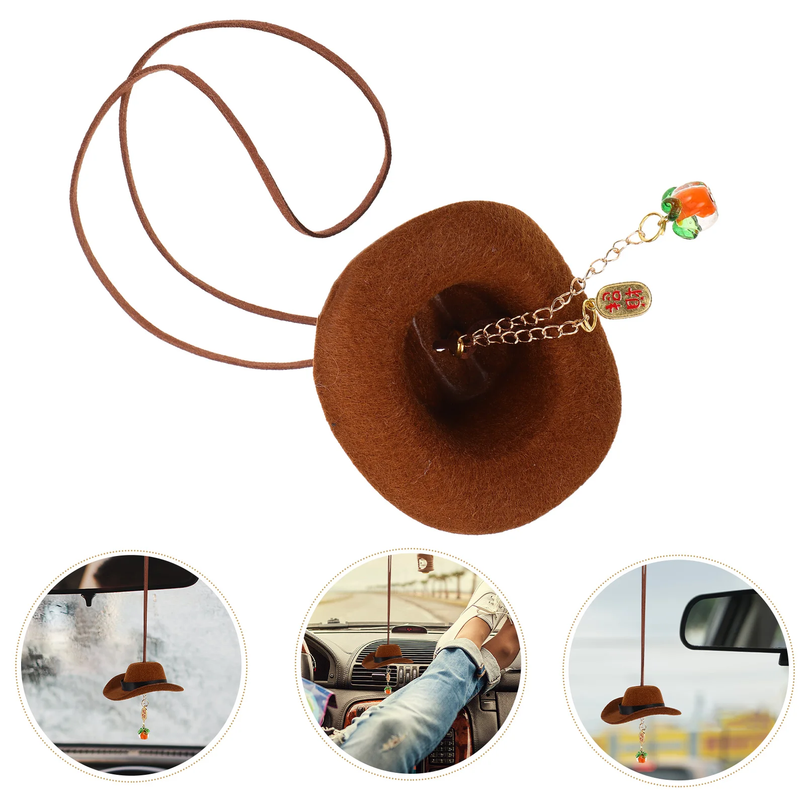 

Tibetan Style Car Pendant Charm Handmade Felt Cowboy Hat Auto Rearview Mirror Decor Cultural Interior Ornament Keychain Gift