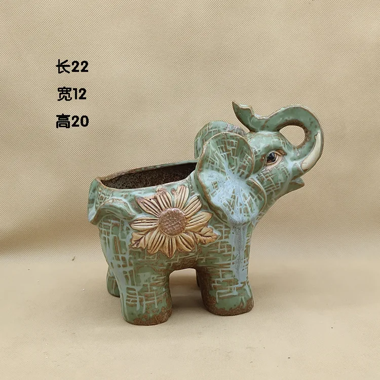 Elephant Shape Succulent Planter, Breathable Coarse Ceramic Pot for Small Cactus, Unique Desktop Decor