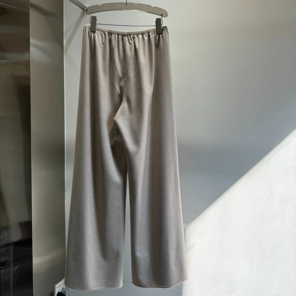 Autumn and Winter Cashmere Wool Stretch Elastic Pants Straight Leg Wide Leg Pants for Women