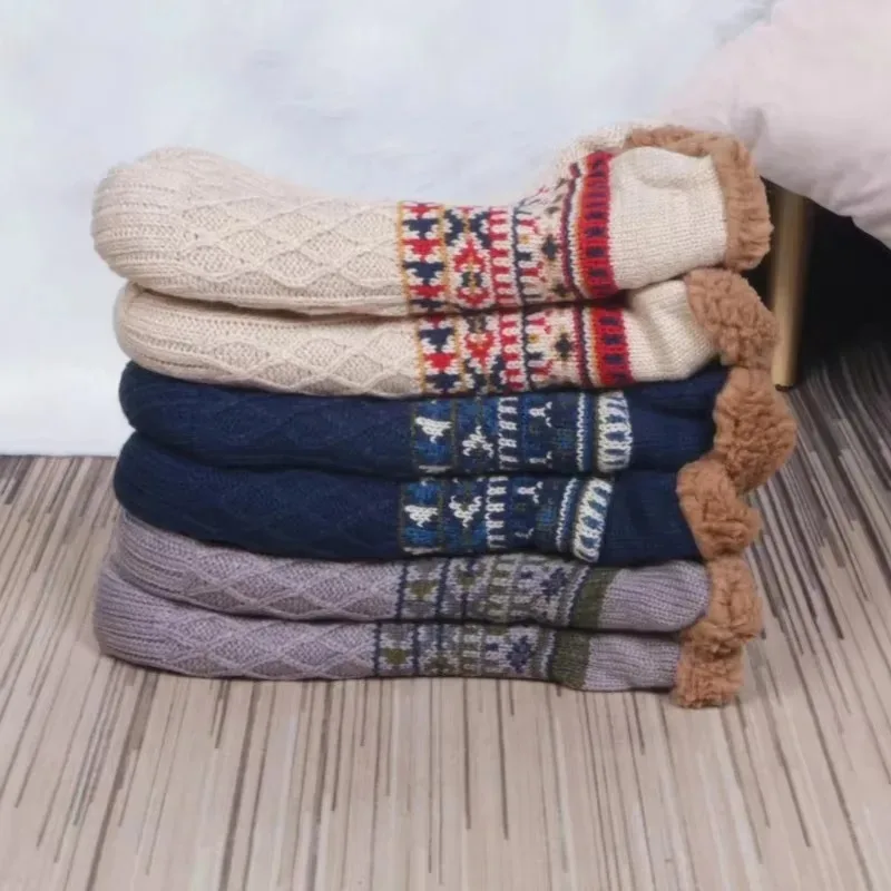 Fall and Winter Floor Socks Warm Women Men Socks Snow Socks Floor Socks Knitted Adult Plus Fleece Carpet Sock Household Items