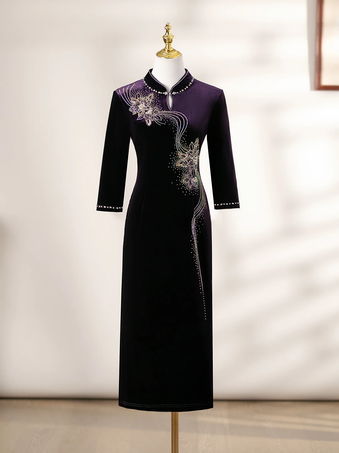 

Purple Velvet Mommy Clothes High End Wedding Chinese Style Dress Improved Grandma Large Size Daily Wear