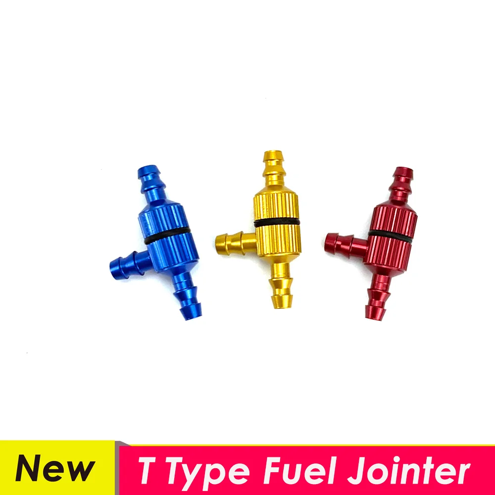 1/2PCS Aluminum T Type Tee 3 Way Fuel Pipe Nozzle Hose Valve Joiner with Filter Filling for Gas/ Nitro RC Car Airplane