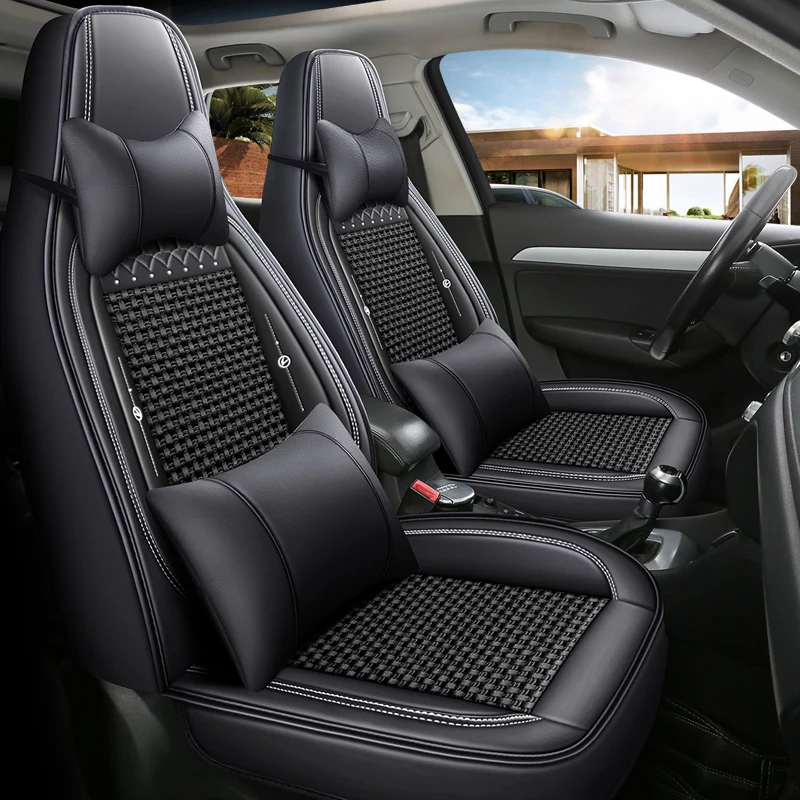 

Front Row Double Seat, Luxurious Ice Silk Full-Cover Integrated Car Seat Cover, Universal, Soft, Comfortable, and Breathable, Suitable for All Seasons, Three-Dimensional Full Surround Design, Ergonomic Design, with Comfortable Headrest and Lumbar Support,