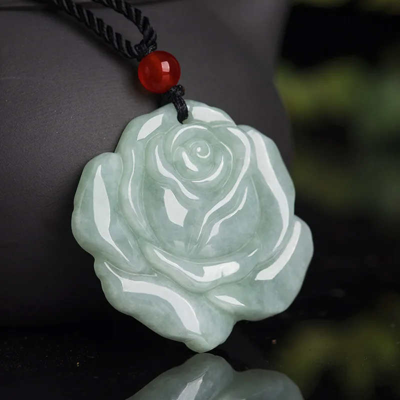 

Natural Myanmar Jadeite Hand-made Engraving Rose Pendant Ice Jade Pendant Women's Boutique Jewelry Accessories Gifts