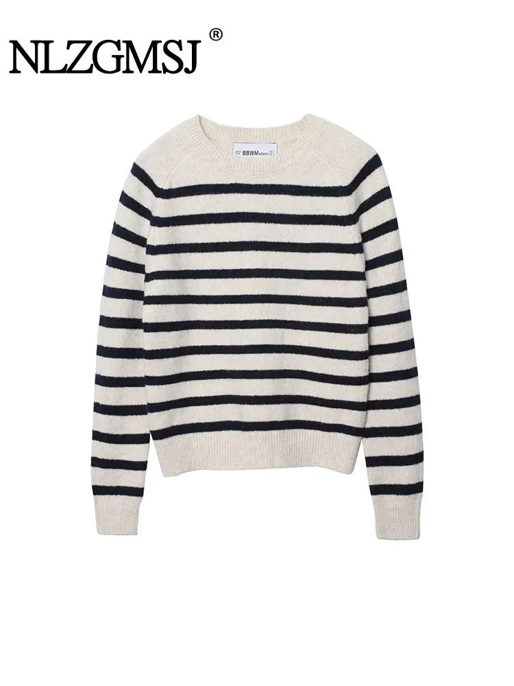 

NLZGMSJ женский осенний полосатый вязаный свитер 2025 года, модный женский свободный трикотаж, пуловер из смеси кашемира, топ