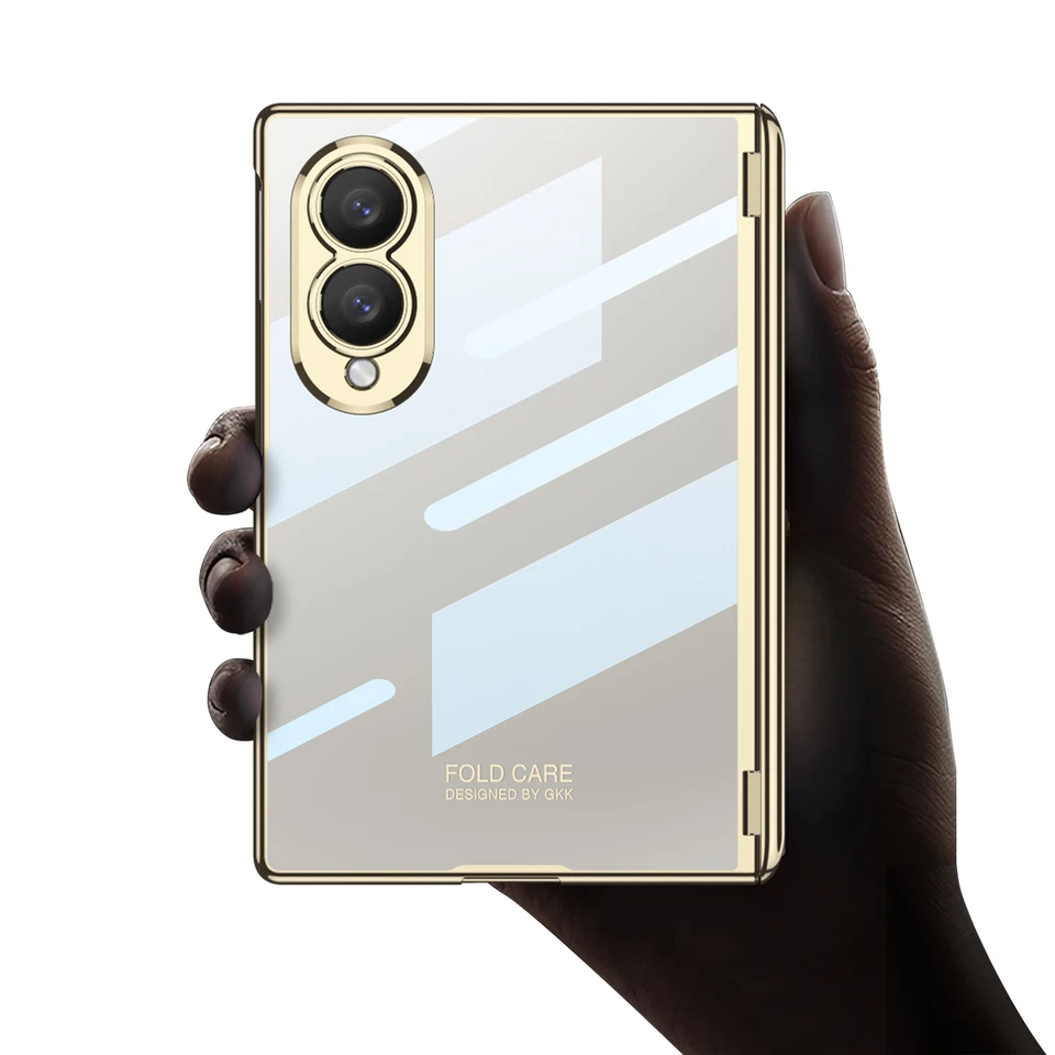 Funda ancha de lujo para Samsung Galaxy Z Fold 8, electroplateada transparente con bisagra, con película espejo, cubierta trasera a prueba de golpes, accesorios 3