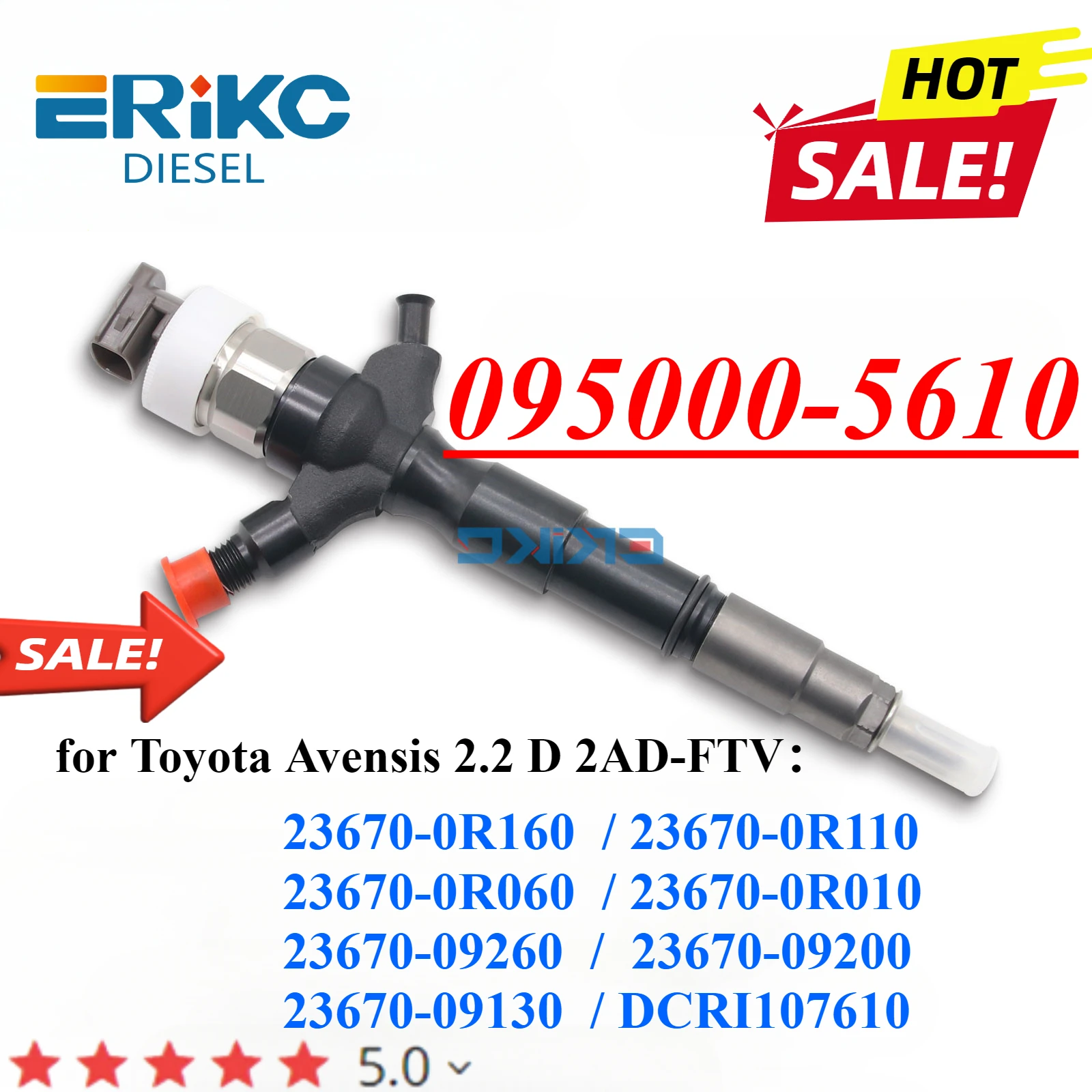 

095000-5610 095000-5611 Fuel Injector 095000-5612 Diesel Nozzle for Denso Toyota Avensis 2.2 D 2AD-FTV 23670-0R160 23670-09260