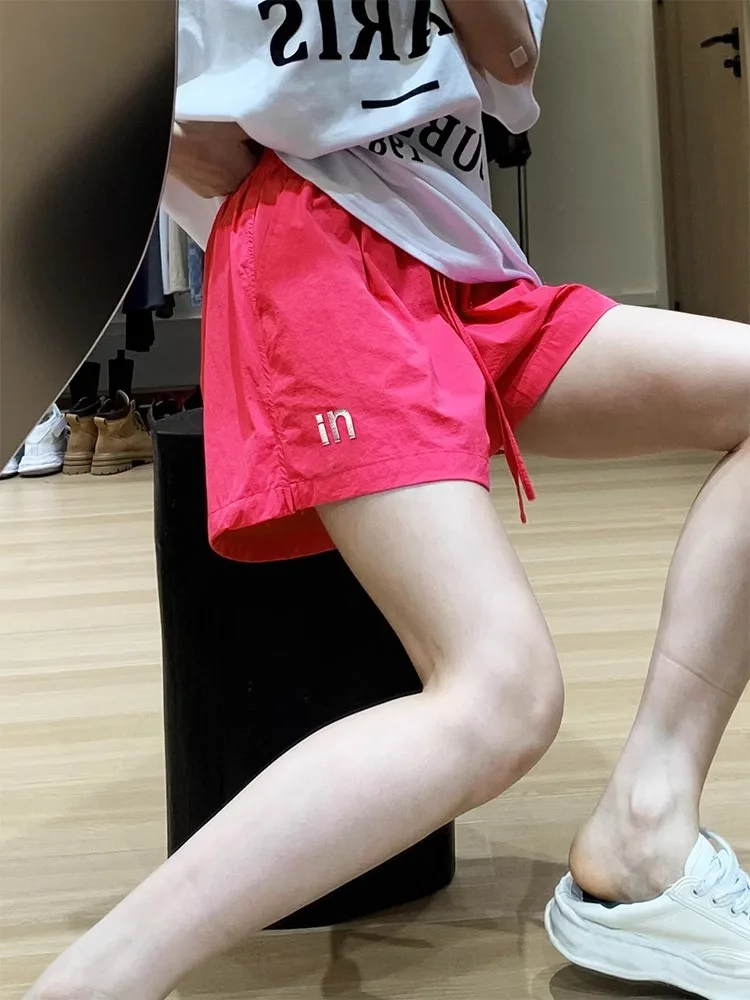 

Dopne Pink ort Pants Men's Summer Outdoor Wear American Sports Embroidery Casual below Knee Four Parts Straight Leg Jeans