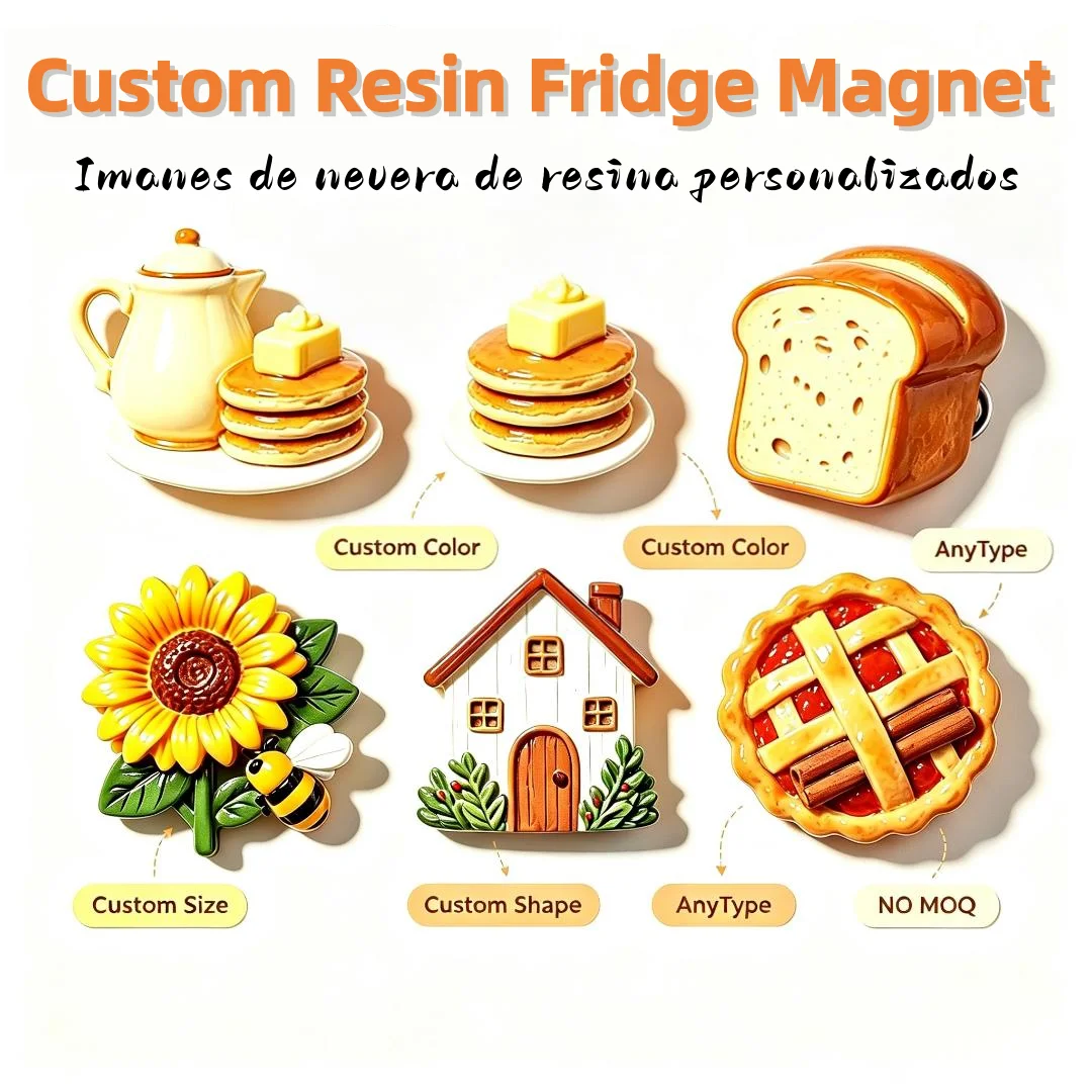 Custom Resin Fridge Magnet 3D Strong Magnetic Sticker Resin Refrigerator Magnet  Waterproof Reusable Food Refrigerator Magnet