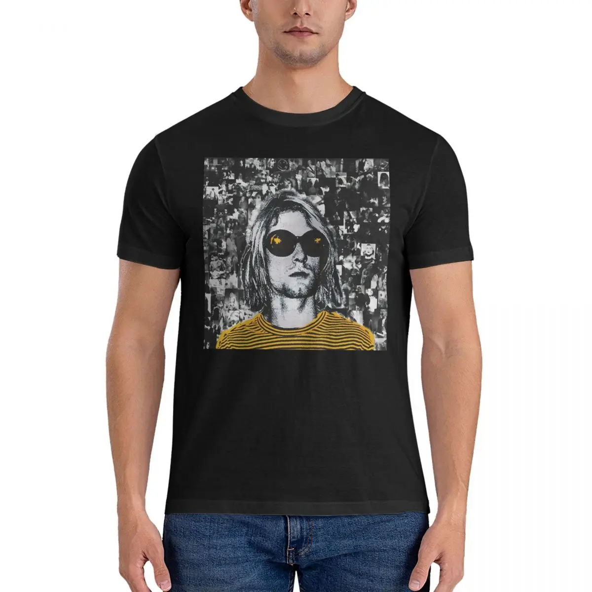 Men's Yellow T Shirts K-Kurt Singer Cobain 100% Cotton Tops Funny Short Sleeve O Neck Tees Printed T-Shirt