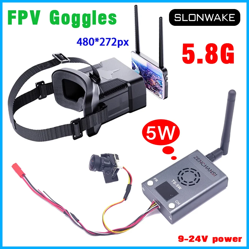 Lange Afstand 5.8G Zender TS-5W Fpv Fm Module Audio En Cmos1200tvl Nacht Visi Camera Met 4.3 Inch Hd Vr Fpv Bril