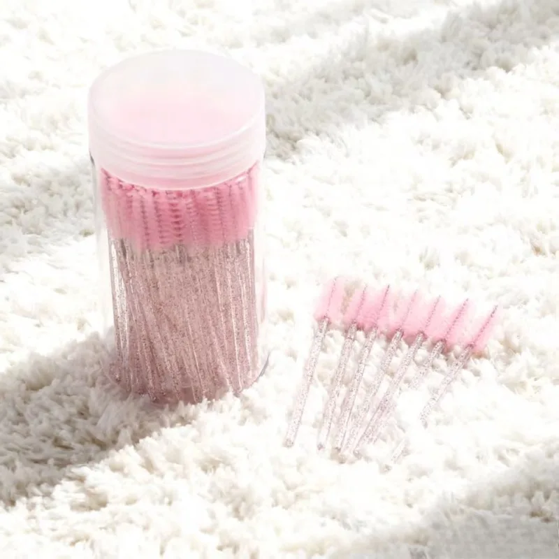 แปรงมาสคาร่าแบบใช้แล้วทิ้ง 50 ชิ้น ด้ามจับคริสตัล พร้อมกล่องเก็บ ชุดพกพา ขนแปรง อุปกรณ์แต่งหน้า