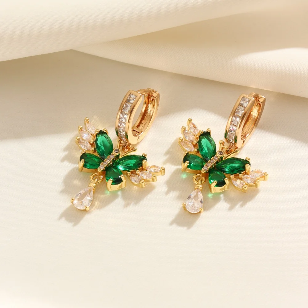Fashion Butterfly Water Drops Zirconia Dangle Earrings for Women Golden Earring Jewelry Wedding Party Accessories