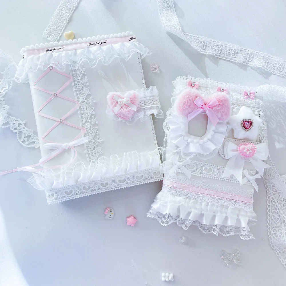 A5 PU Leather Photo Album INS  Book 6 Ring  Binder Poka Decor Holder Trading Card  Kpop Collect A6 Handmade Lace Ribbon Holders
