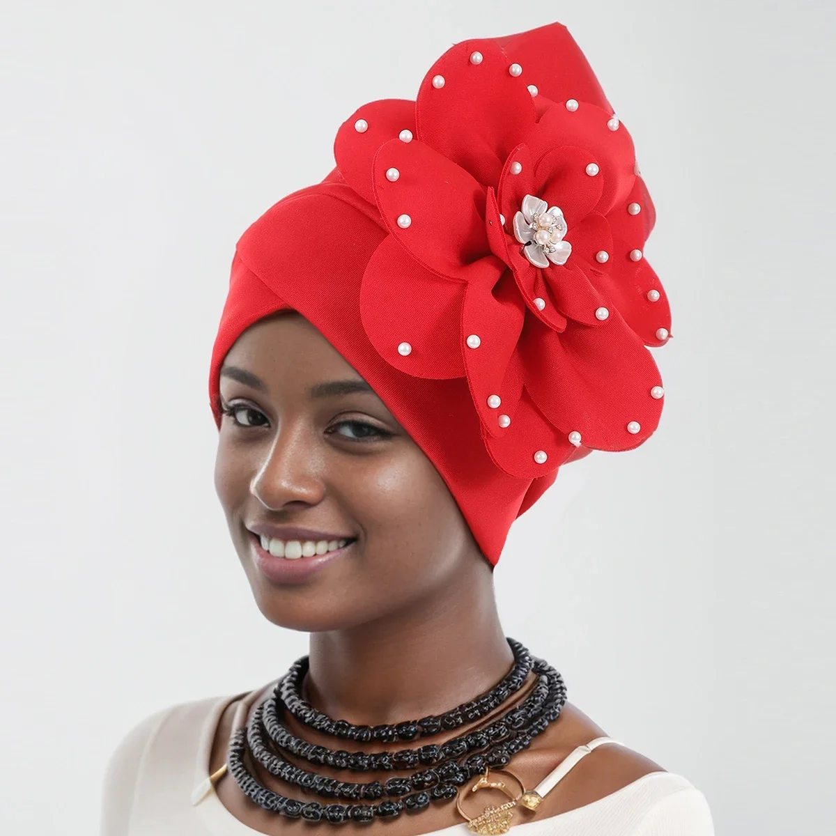 

Nigeria Party Headwear Wedding Headtie Big Flower Turban Cap for Women Elegant African Lady Head Wraps