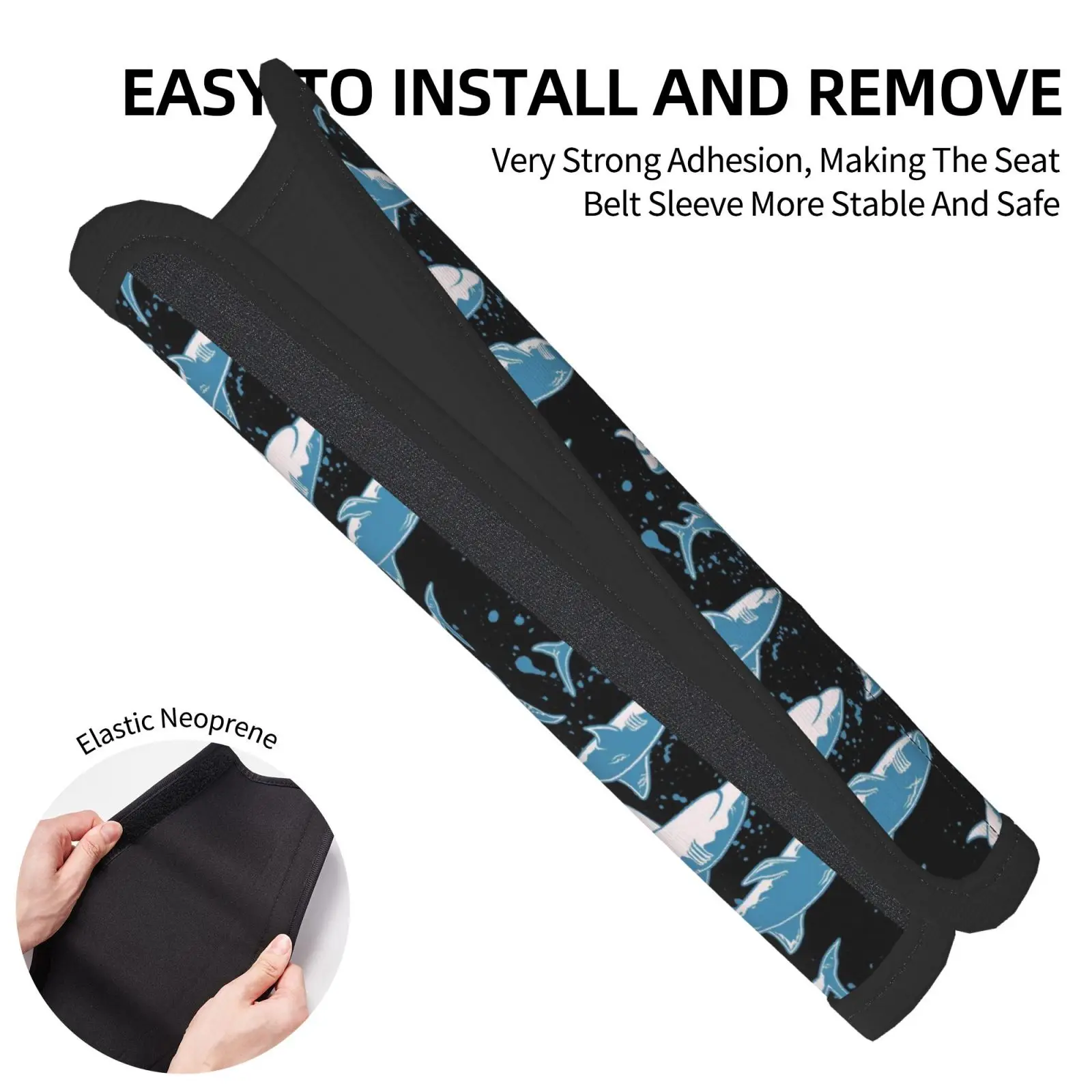 Car Seat Belt Cover Blue and White Cute Shark Pattern 2piece Set Shoulder Protection Comfortable Anti Pinch Neck Car Accessories