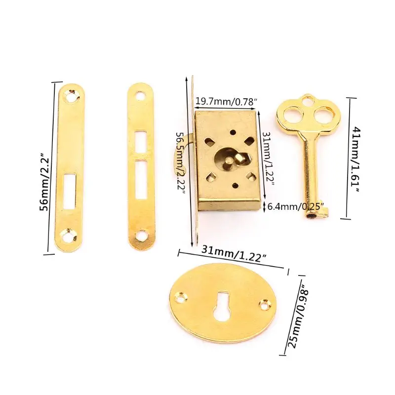 Description Picture 2 of itemVintage Drawer Lock With for Key Antique Small Box Cabinet Door Locks Furniture R9UF