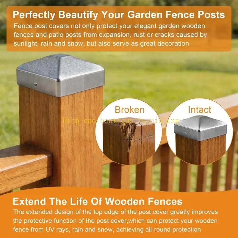 L9NB Metal Fence Post Trim Set for Outdoor Projects, 10 Square Fence Post Cap Pieces with 7.1cm/2.8inch Inside Size for Wood