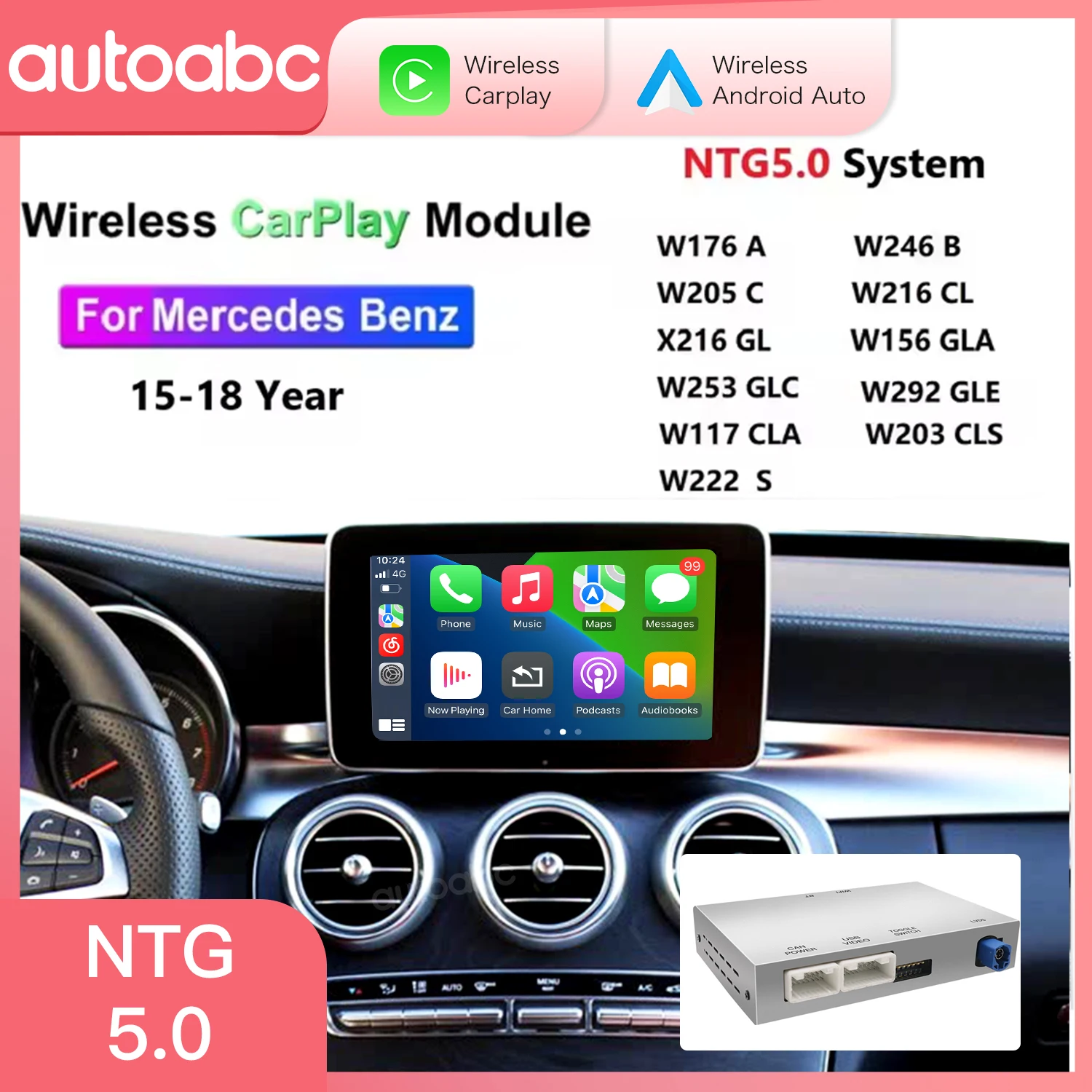 New AUTO Wireless CarPlay Android Auto for Mercedes Benz  Mercedes C/GLC/S Class W205 W253 W176 2015-2018 Support Android Mirror