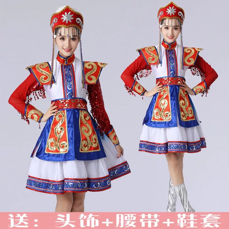 Female Inner Mongolia dance costume, Mongolian performance attire, ethnic minority clothing, Mongolian stage skirt