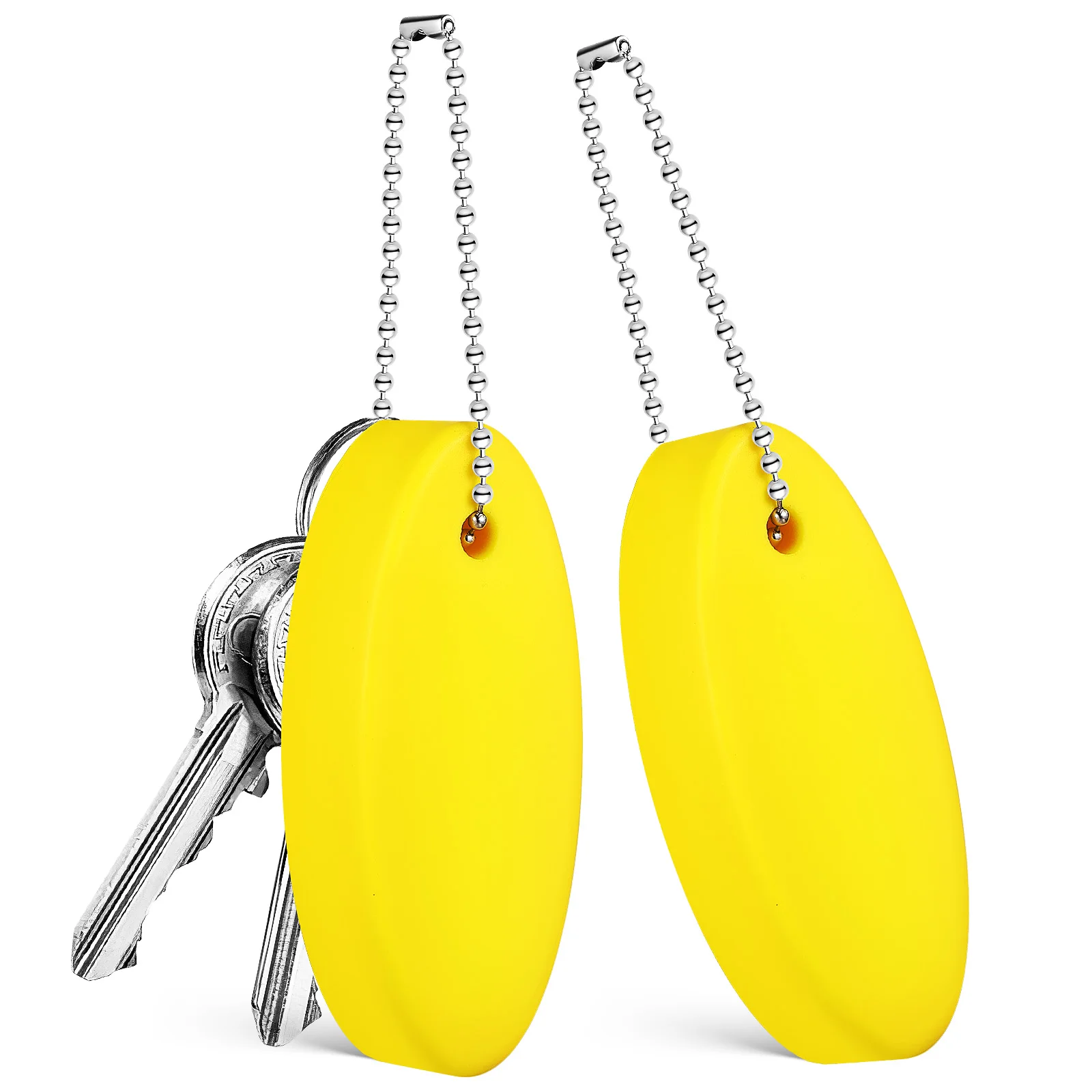 

2pcs Floating Keychains Oval Shaped Bright Yellow For Boating Swimming Diving Fishing Outdoor Sports Boat Key Accessories