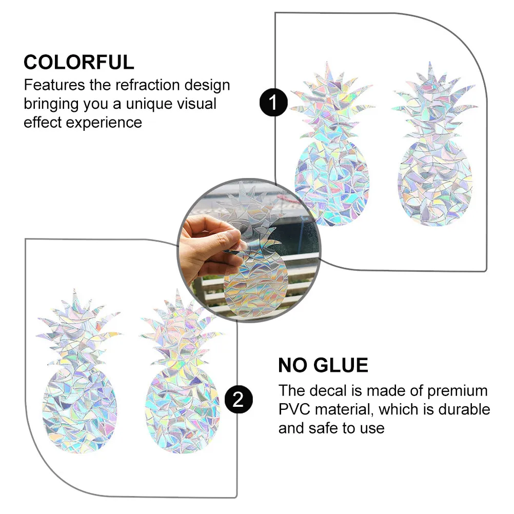 4Sheets Pineapple Refraction Rainbow Prism Window Sticker Exquisite Indoor Decorative Decal Home Scene Ornament Window Adornment