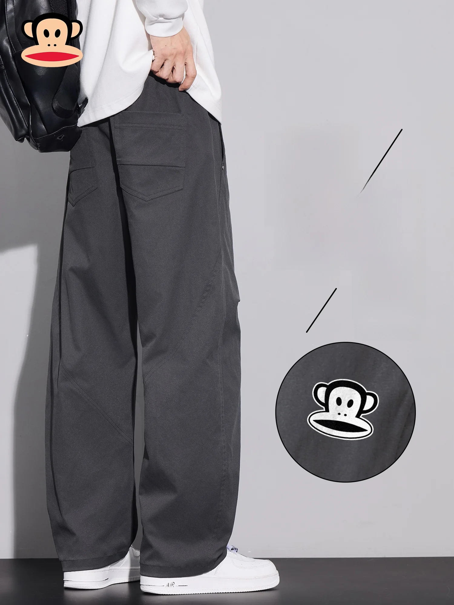 

Мужские повседневные брюки Paul Frank: Новинка весны, свободные прямые брюки из струящейся ткани, однотонные, спортивные, длинные, с отворотами на талии