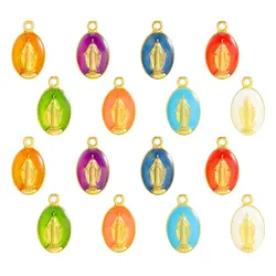 16pcs Gold-Plated Oval Pendant Connector Catholic Virgin Mary Medal Three Hole Charm For Handmade Rosary DIY Medal Pendant