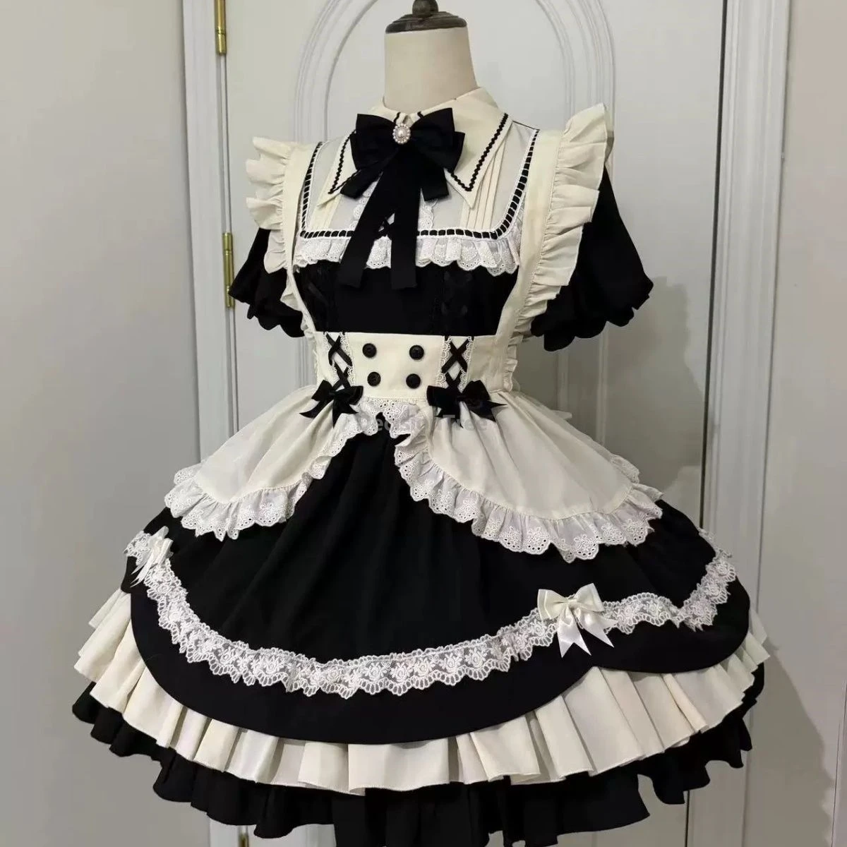 

2025 medieval retro lolita maid set european style lolita cosplay performance garment flounce design vintage sweet pompon dress
