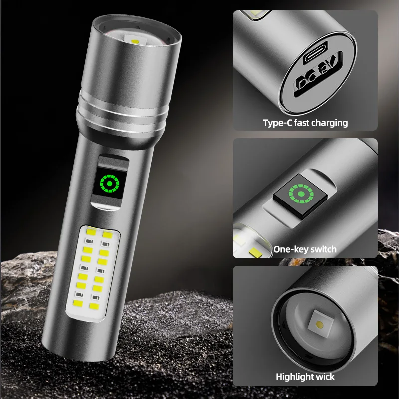 Aluminum Alloy Shell White Laser Flashlight, Strong Light Remote Zoom 6-Speed LED Light, Portable Flashing Warning Flashlight - view 2