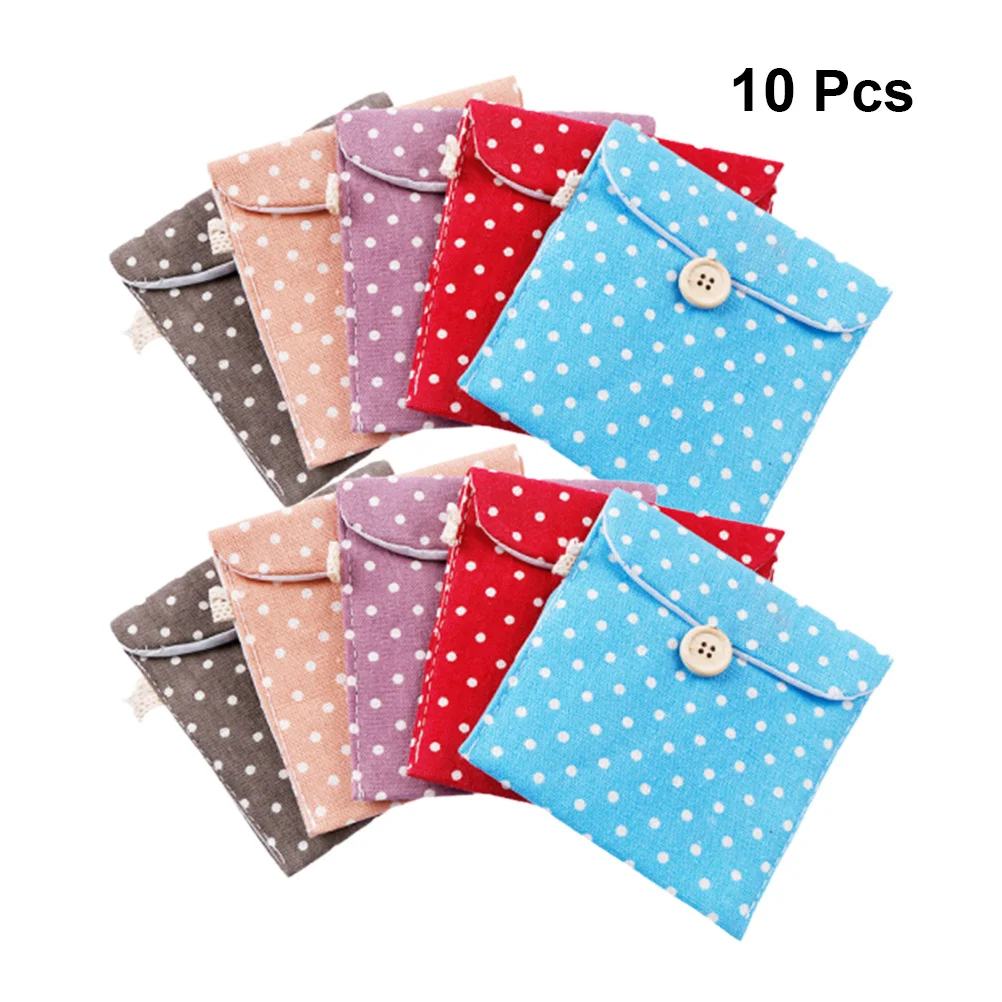 

10pcs Sanitary Napkins Storage Bag Cotton Linen Material Portable Small Pouch For Travel Outdoor Use Women Girls Wallet Card
